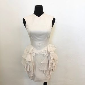 Off White Sleeveless Mini Dress With Ruffles